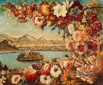  sur - île et guirlande de fleurs Giorgio de Chirico surréalisme métaphysique